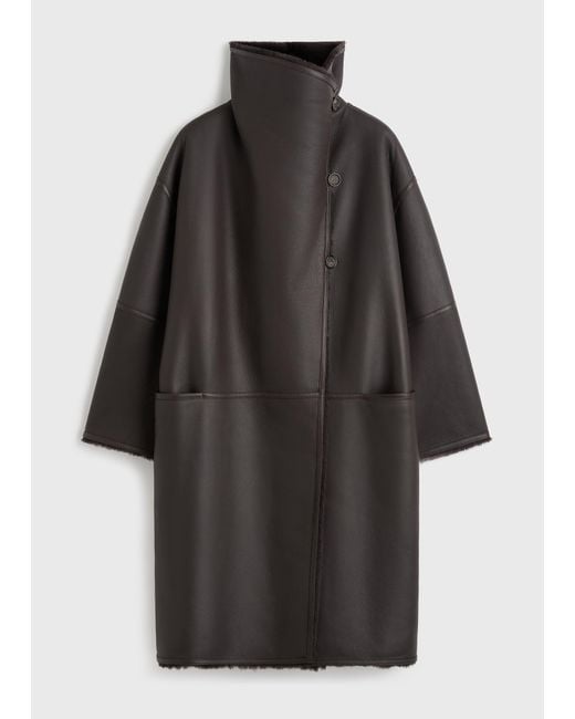 Totême  Black Shearling Wrap Coat
