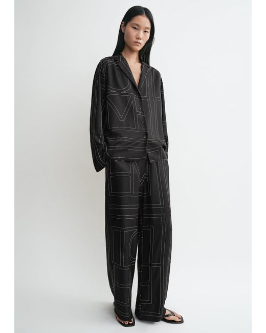 Totême Black Monogram Silk Pj Top