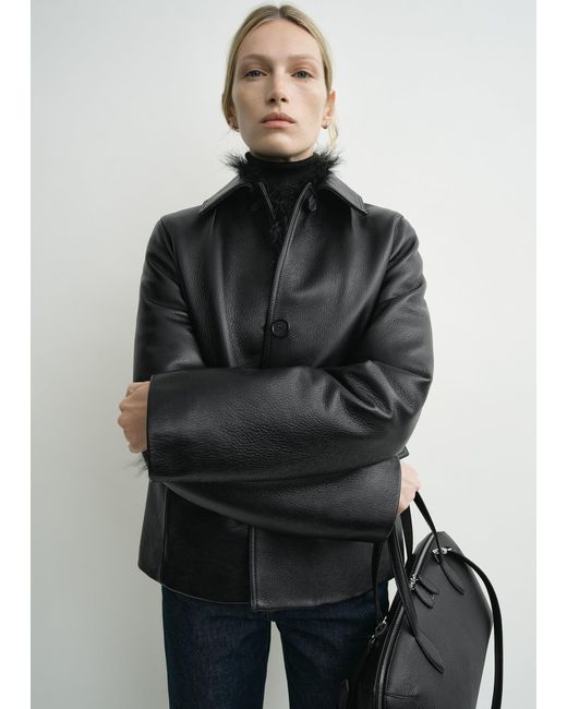 Totême Black Grained Leather Jacket