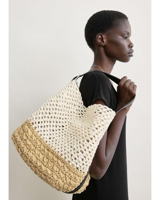 Totême White Medium Belted Paper Raffia Tote Ecru/Vanilla