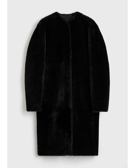 Totême Black Shearling Midi Coat