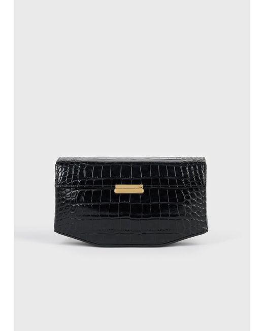 Totême Black Clip Croco-Embossed Clutch
