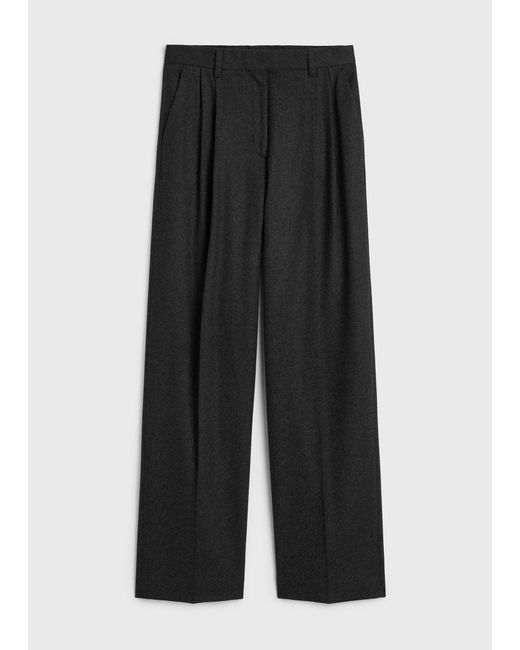 Totême Black Herringbone Double-Pleat Trousers Melange