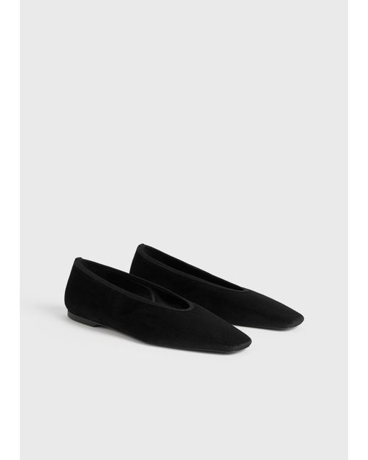 Totême White Minimalist Velvet Ballerinas