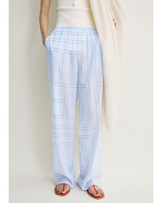 Totême  White Monogram Cotton-Blend Pj Bottoms
