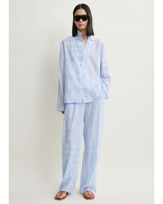 Totême Blue Monogram Cotton-Blend Pj Top