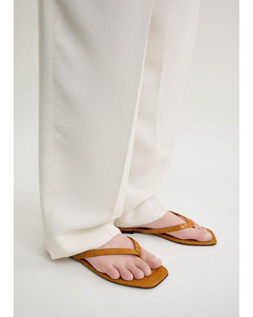 Totême White Croco-Embossed Flip Flops