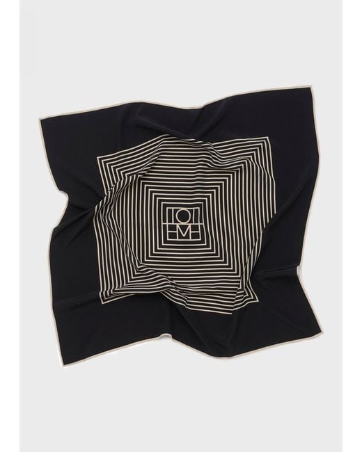 Totême Black Centered Monogram Silk Scarf