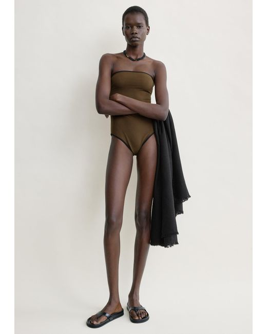 Totême Natural Stripe Edge Strapless Swimsuit