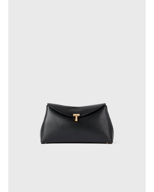 Totême Black T-Lock Leather Clutch