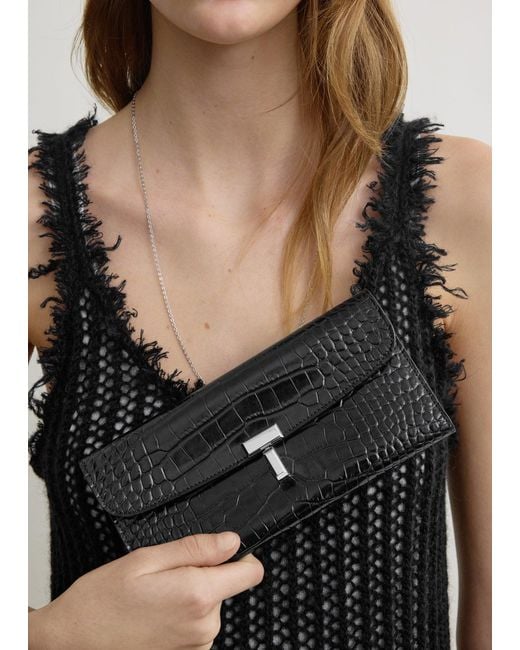 Totême Black T-Lock Croco-Embossed Wallet