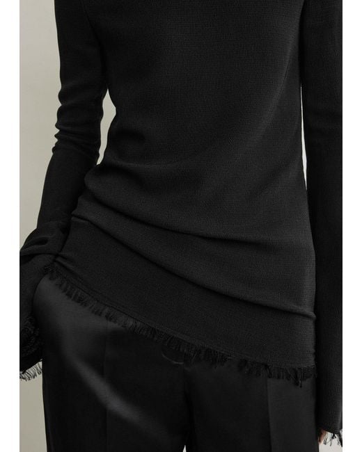 Totême Black Frayed-Edge Slim Top