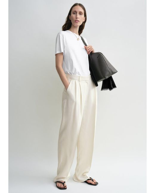 Totême White Double-Pleat Fluid Trousers