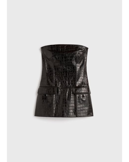 Totême Black Strapless Croco-Embossed Pocket Top