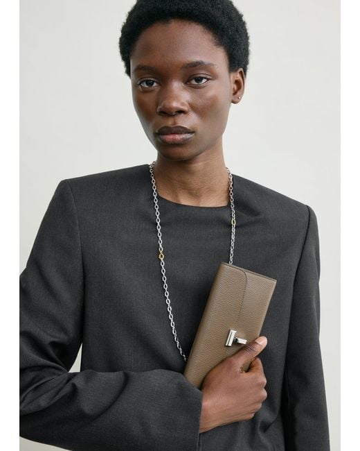 Totême Gray T-Lock Grained-Leather Wallet