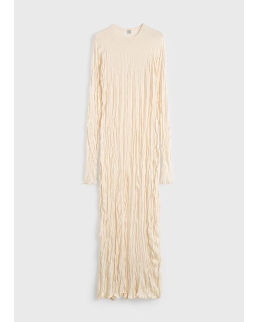 Totême Natural Crinkled Knit Long-Sleeve Dress