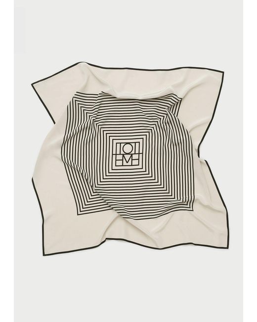 Totême Gray Centered Monogram Silk Scarf Crème