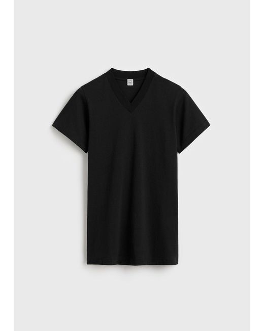 Totême  Black Wide-Ribbed V-Neck Tee