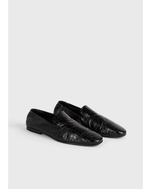 Totême White Soft Croco-Embossed Loafers