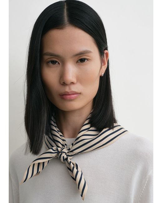 Totême White Signature Monogram Silk Scarf Crème