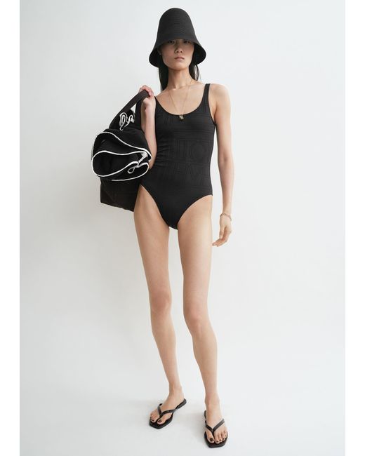 Totême Black Monogram Pointelle Swimsuit