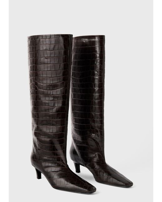 Totême  Black Croco-Embossed Wide Shaft Boots Dark