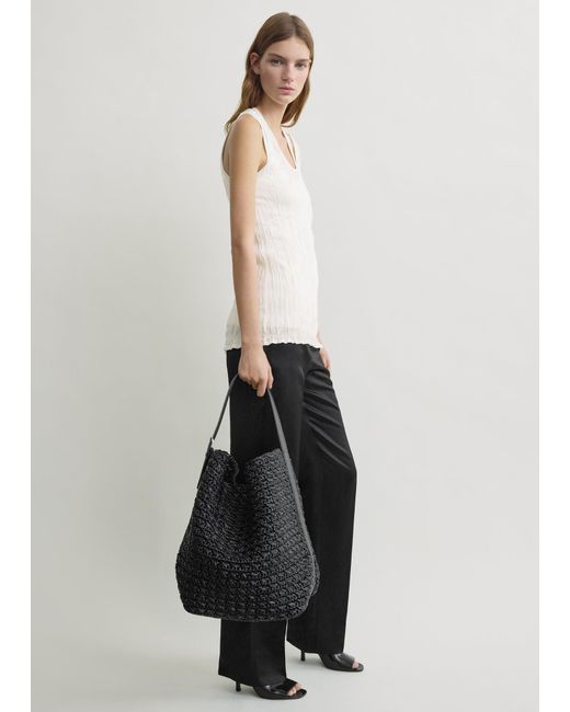 Totême Black Belted Paper Raffia Tote
