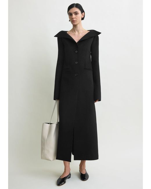 Totême  Black Open Collar Wool Coat