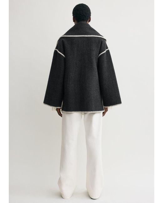 Totême Black Embroidered Scarf Jacket Dark Mélange