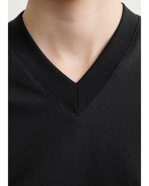 Totême  Black Wide-Ribbed V-Neck Tee