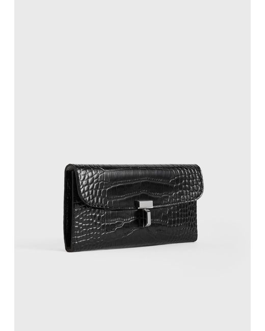Totême Black T-Lock Croco-Embossed Wallet