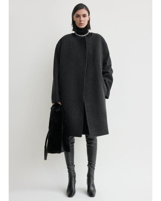 TOTEME Women's Black Collarless Felt Coat Charcoal
