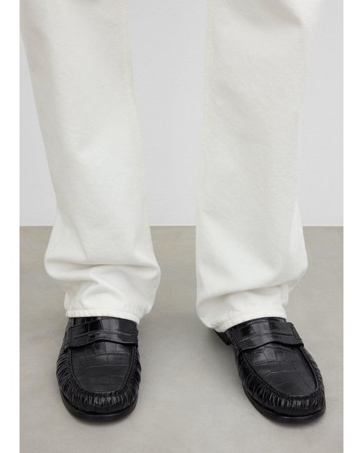 Totême White Moccasin Croco-Embossed Loafers