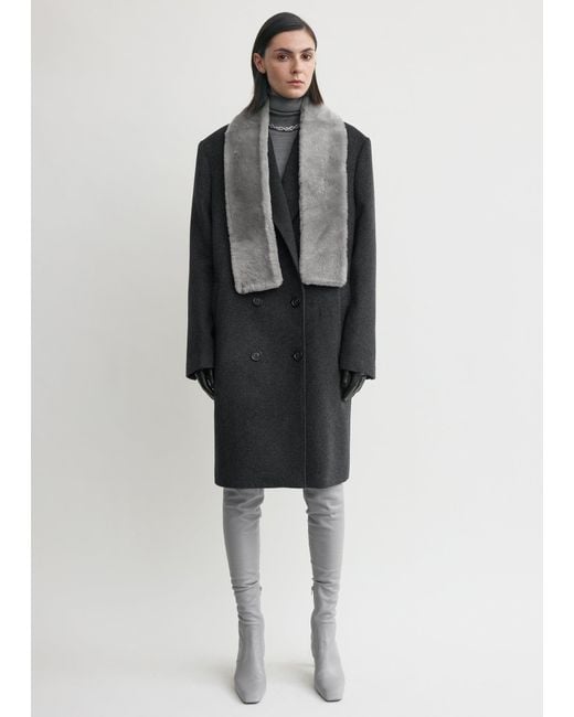 Totême  Gray Shearling Tuxedo Scarf