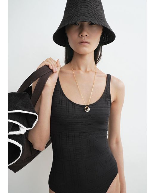 Totême Black Monogram Pointelle Swimsuit
