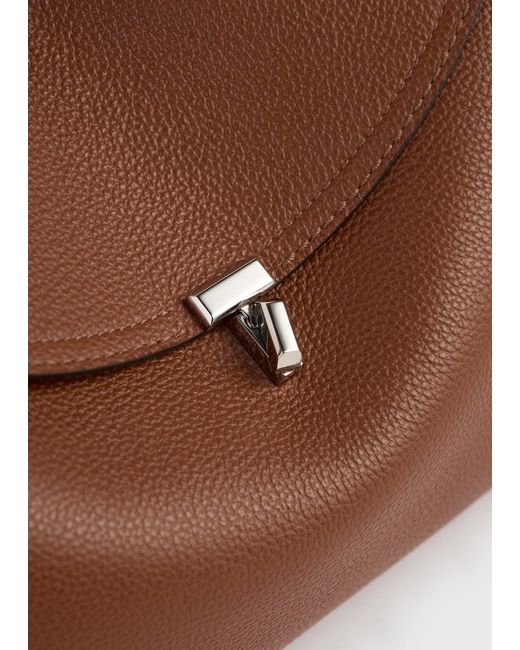 Totême Brown T-Lock Grained-Leather Top Handle