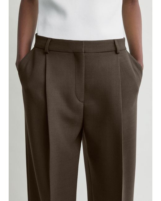 Totême White Pleated Straight Trousers