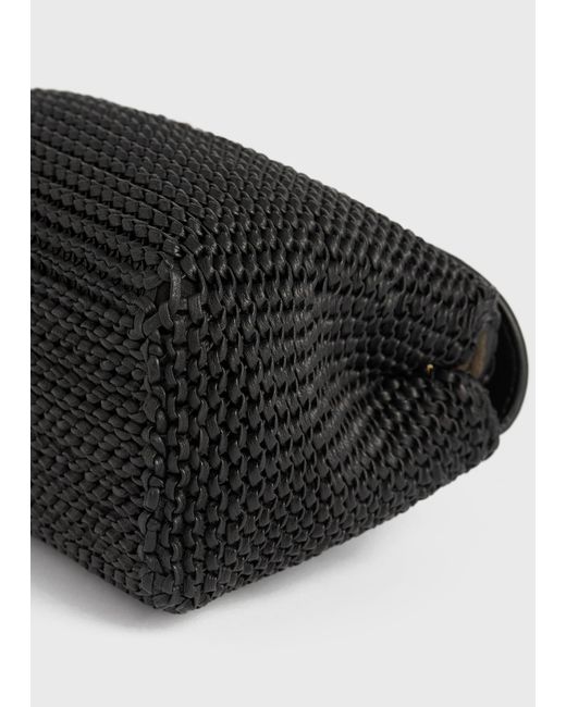 Totême Black T-Lock Woven-Leather Clutch