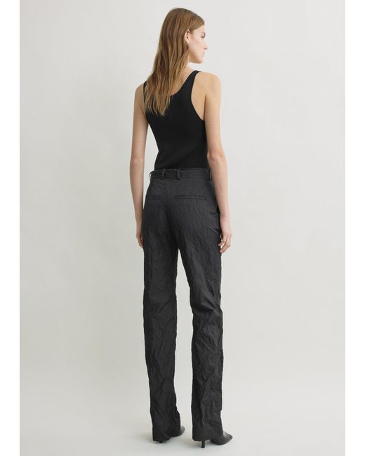 Totême Black Crinkled Cotton Trousers
