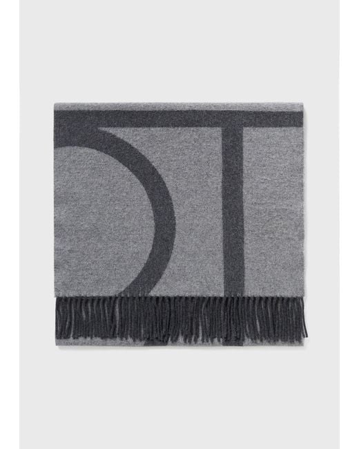 Totême  Gray Monogram Jacquard Wool Scarf Dark Mélange