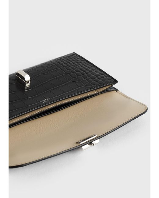 Totême Black T-Lock Croco-Embossed Wallet