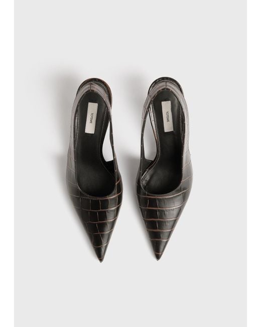 Totême White Classic Croco-Embossed Slingbacks