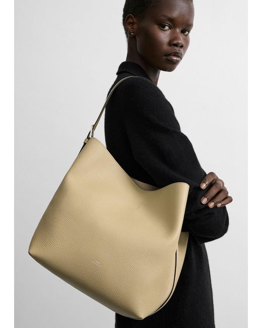 Totême White Medium Belted Grained-Leather Tote