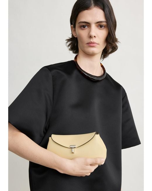 Totême White Mini T-Lock Leather Clutch