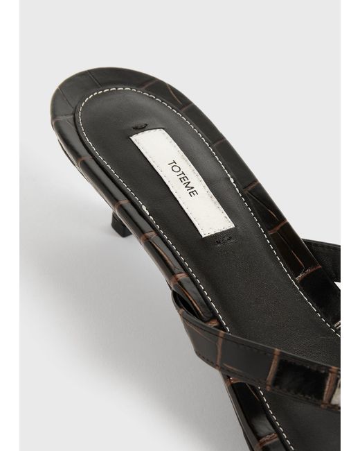 Totême White Croco-Embossed Heeled Flip Flops