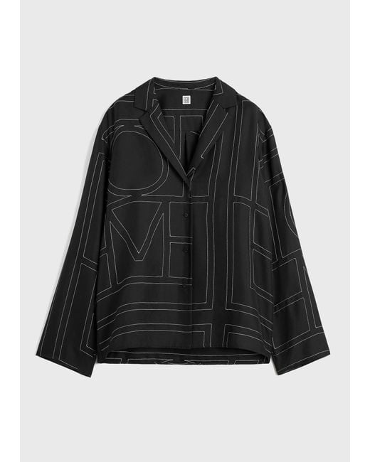 Totême Black Monogram Silk Pj Top