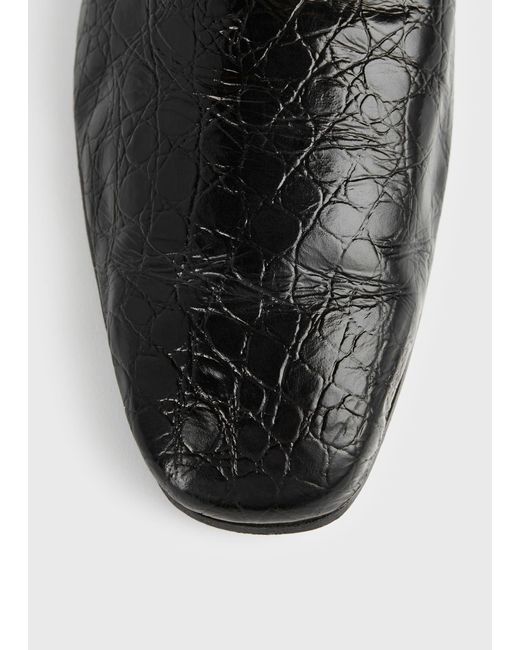 Totême White Soft Croco-Embossed Loafers