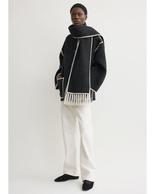 Totême Black Embroidered Scarf Jacket Dark Mélange