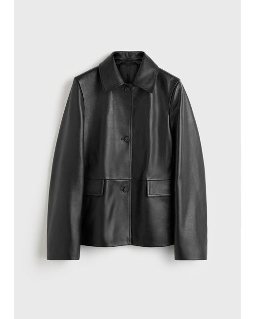 Totême Black Grained Leather Jacket