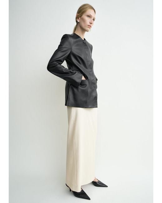 Totême Black Collarless Leather Jacket